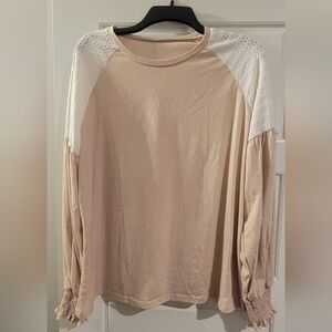 SHEIN Light Pink and White Long Sleeve Top